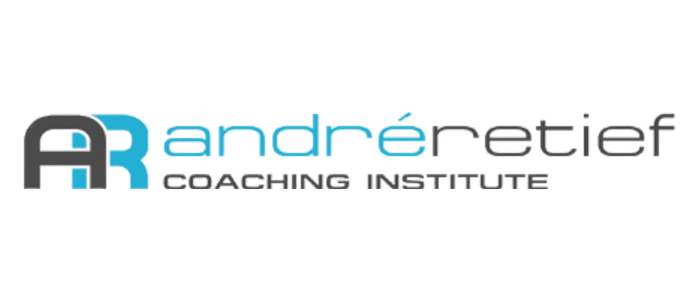Logo for André Netief Coaching Institute, with a gray-blue AR emblem and blue/gray wordmark and the tagline 'COACHING INSTITUTE'